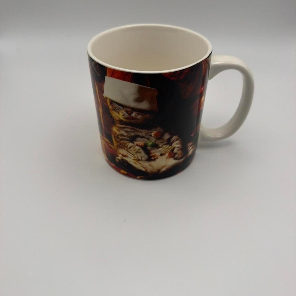Cypress Home Christmas Cat Mug Santa Hat Candy Cane Cute Holiday Coffee Cup